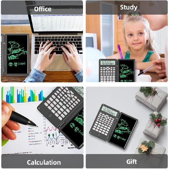 Scientific Calculator with Writing Tablet, Protable Foldable Calculator Notepad 2 in 1 LCD Science Calculator Notepad Professional Financial
