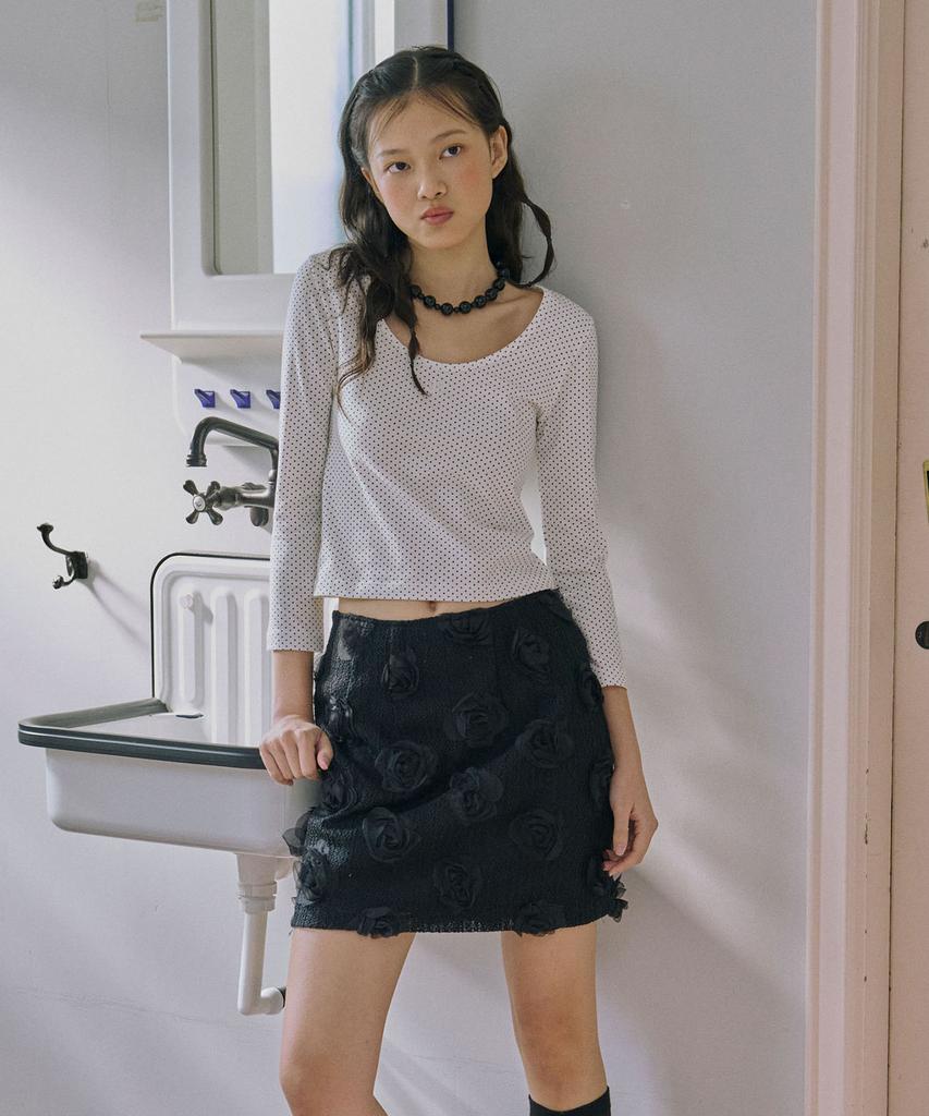 Jun Jun Space Flower Appliqué Mini Skirt_Black