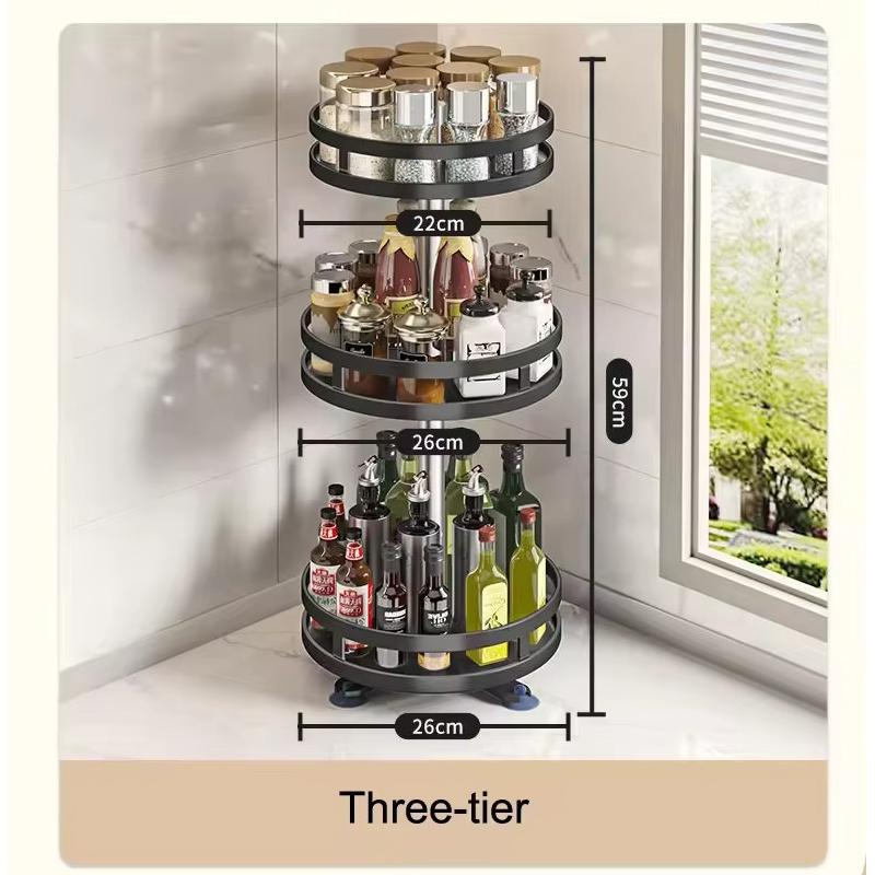 Kitchen Spice Rack 360°Rotating Seasoning Rack Storage Tray Rotating Multi Functional Kitchen Accessories No Punching Organize