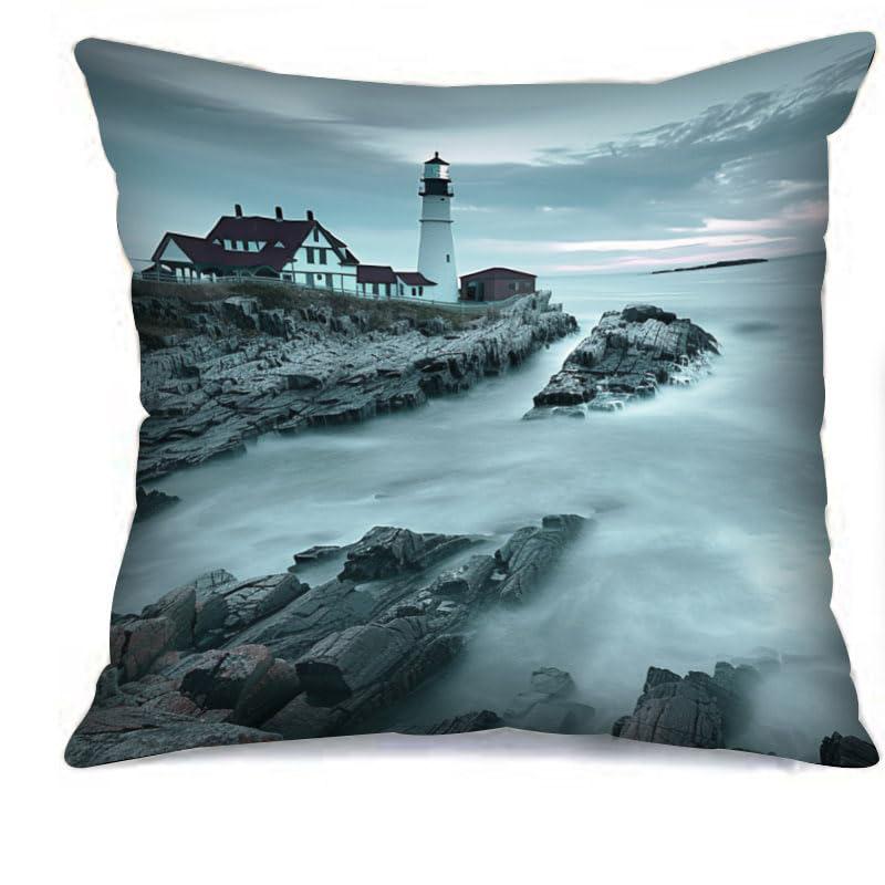 Home Decor Lighthouse Scenes: Coastal Dreamy Decor Pillows Pattern Cushion Cover Suitable For Sofa Bedroom Car Pillow Cover