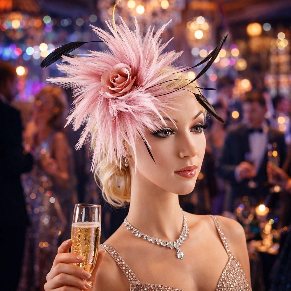 Dual-purpose Feather Headdress Colorful Lady Fascinators Retro Flower Headpieces  Wedding