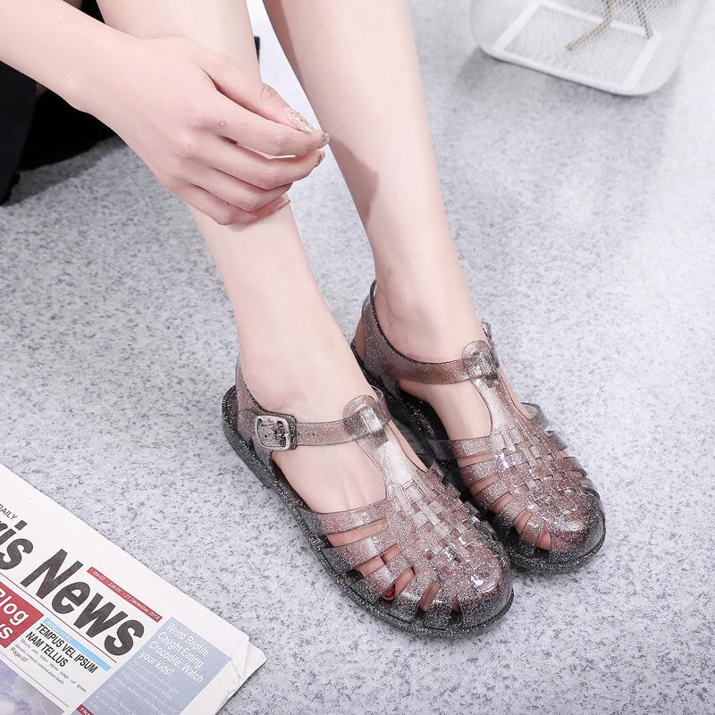 2026 Women's Hollow Soft Crystal Jelly Sandals - Flat, Low Heel, Beach & Rain Shoes