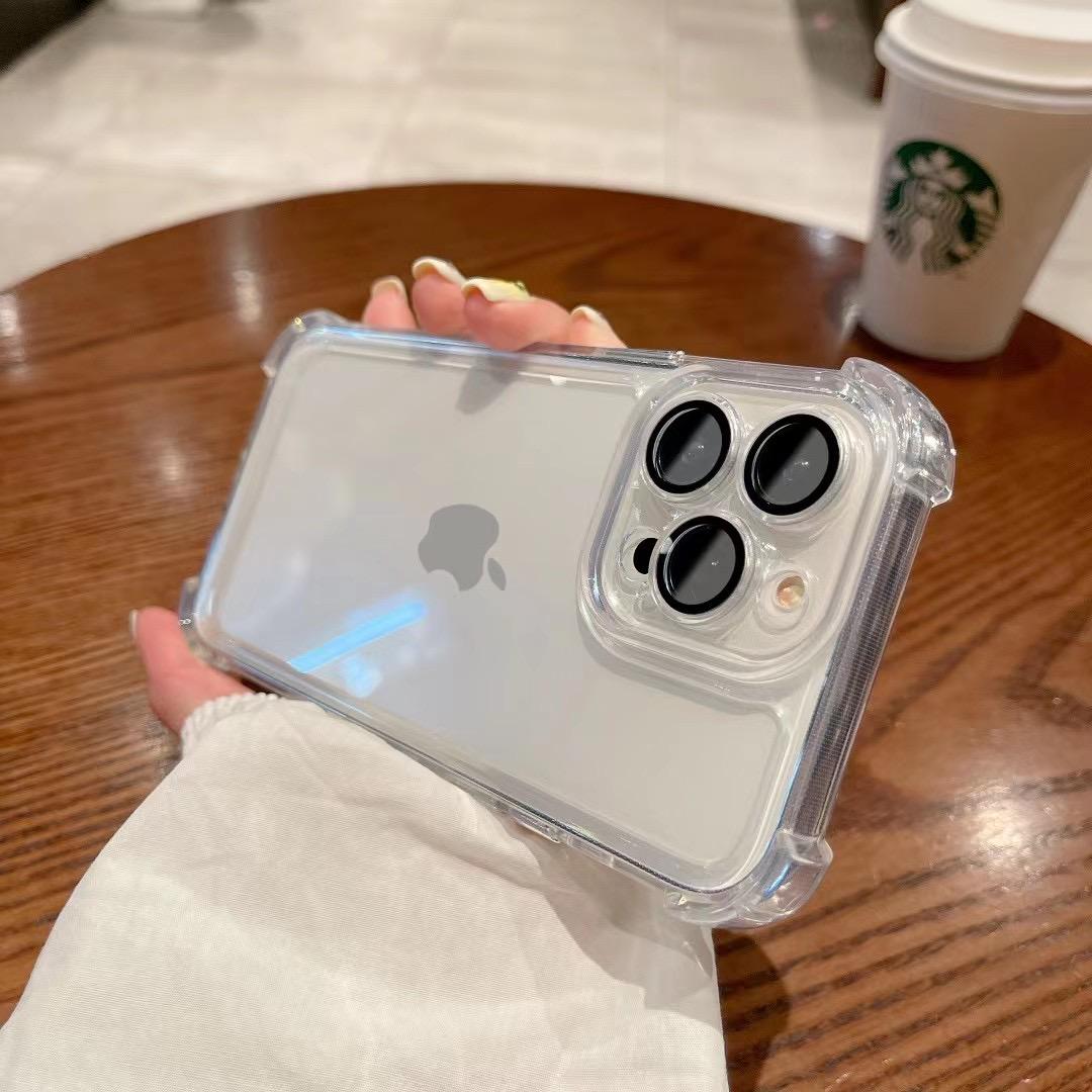 

Роскошный противоударный прозрачный чехол для телефона для iPhone 14 13 12 Pro Max, силиконовый бампер, прозрачный с защитной пленкой для объектива, жесткая задняя крышка For iPhone 14 Plus прозрачный