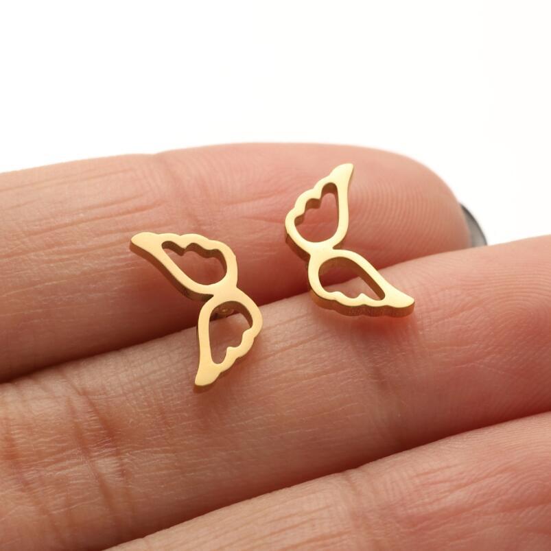 Women's Stainless Steel Angel Wing Butterfly Earrings – Cute Small Insect Design