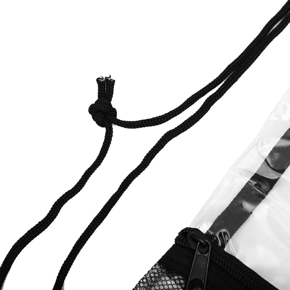 2 Pack Black Transparent Cinch Bag Mesh Pocket See Through Pouch Drawstring Backpack Concerts