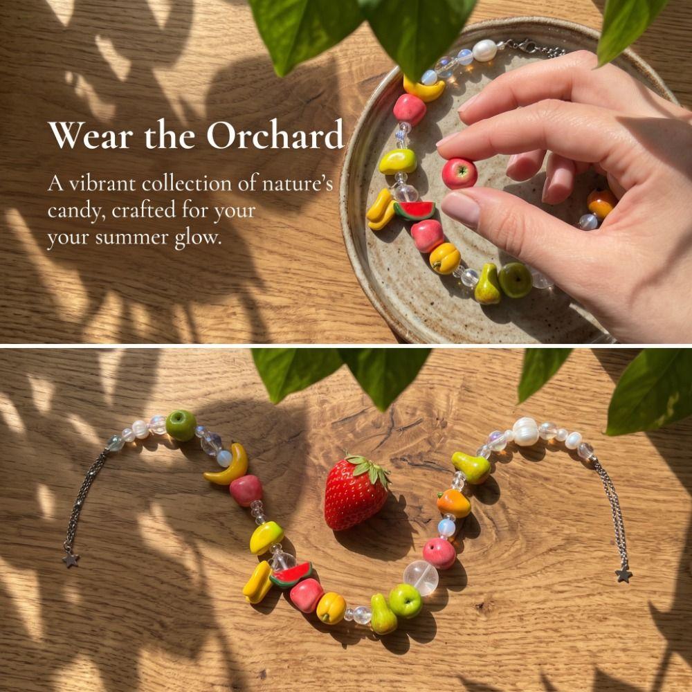 Layered Beads Fruit Necklace Colorful Beads Beaded Clavicle Chain Bohemian Collarbone Chain Women
