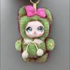 Cute Big Eyes Plush Keychain Soft Fluffy Faux Fur Checkered Bow Doll Pendant for Purse Decoration Girls Gift