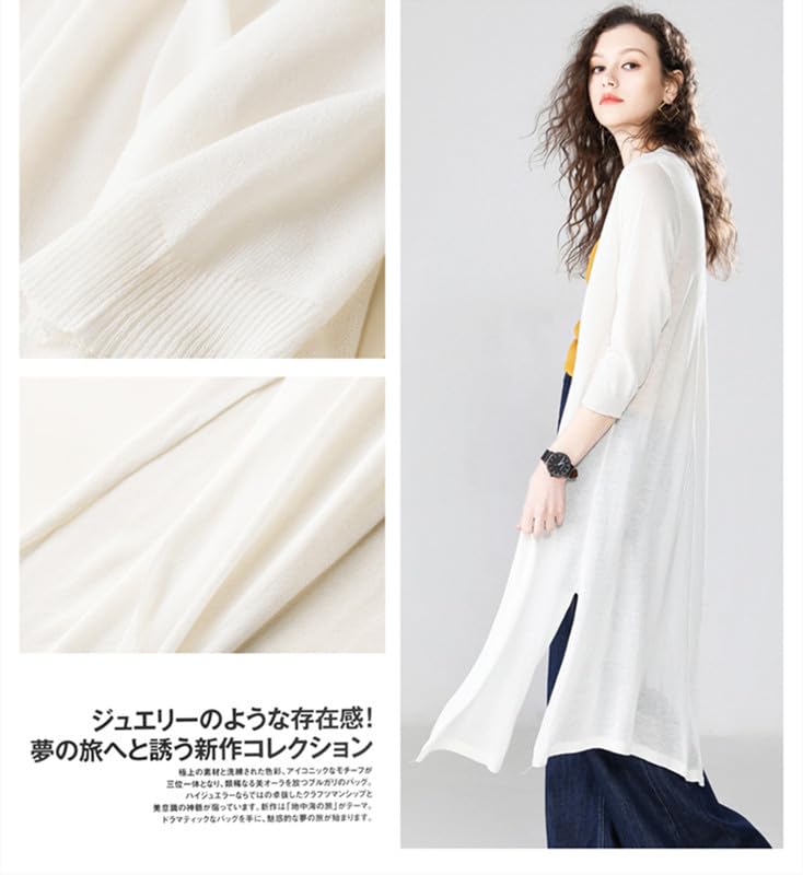 SARADEMUNT Long Knit UV Air Conditioning Solid Perfect for Office Women's Cardigan, Protection, Protection, Slit, Slimming, Stylish, Lightweight, 3/4