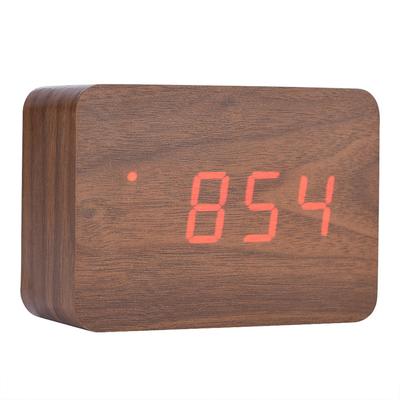 Wooden Electronic Digital Alarm Clock Temperature LED Display Sounds Control