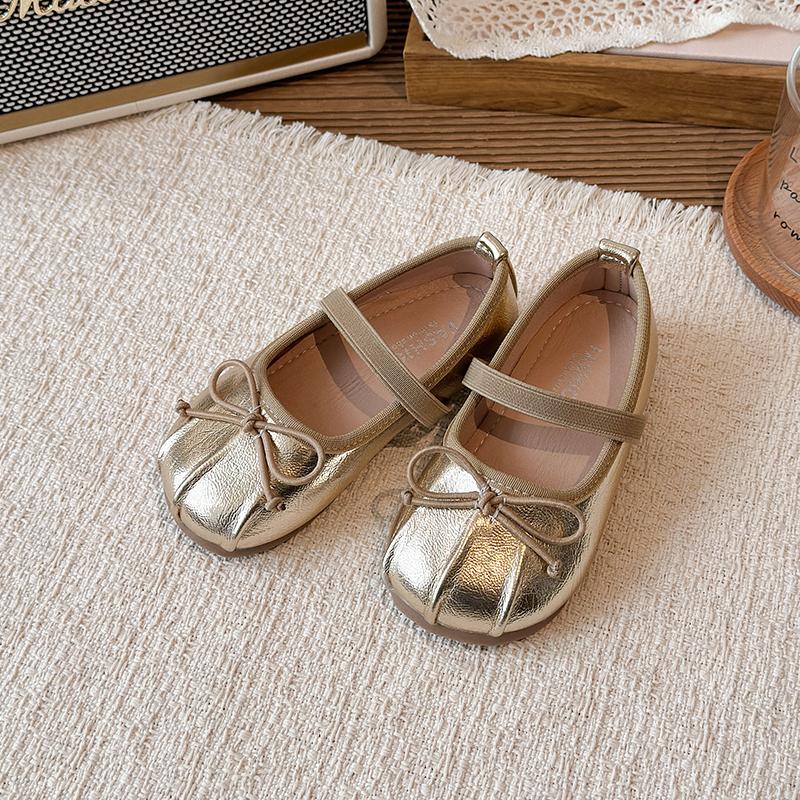 Girls' Flat Shoes Korean Style Kids Causal Princess Leather Shoes Fashion Versatile Children's Walking Shoe Solid Color Bowtie
