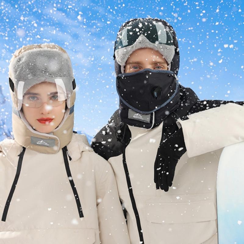 Winter Warm Down Hat Men Women Removable Masks Thickened Ear Protection Outdoor Skiing Cycling Motorcycle Hat With Goggles