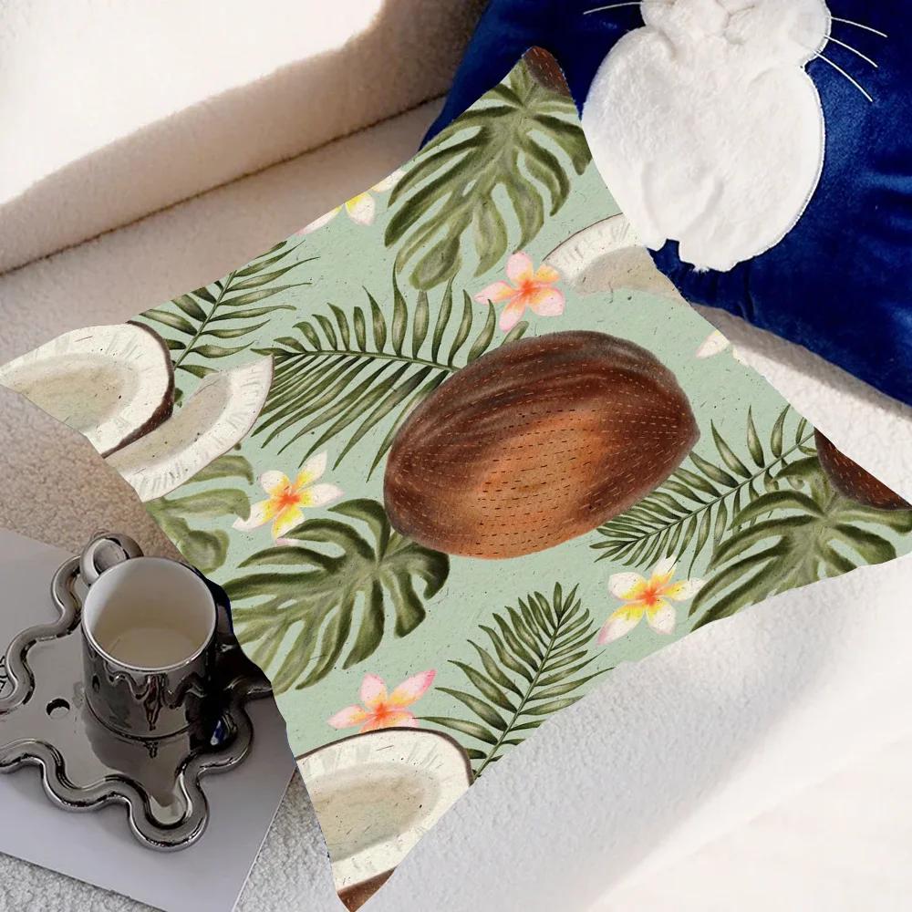 Coconut Leaves Pillow Case Pillow Cover Case Square Room Sofa With For Home Use Plush Cute Cushion Cover
