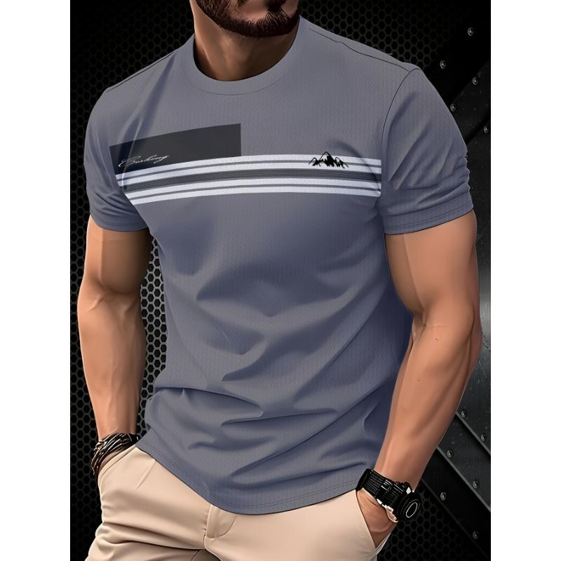 Dunkelgrau und weiß gestreiftes modisches Freizeit-T-Shirt für Herren