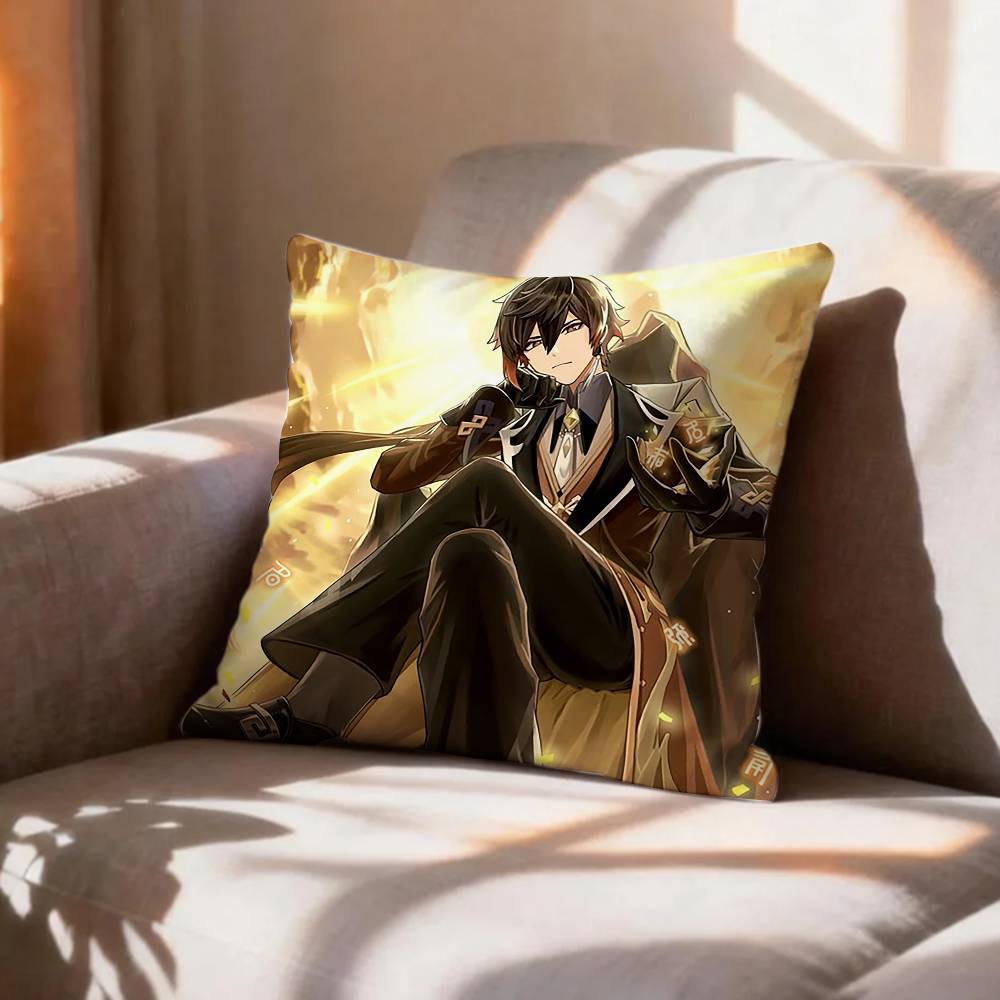 Geo AArchon ZZhongli Genshin Pillow Case Pattern Printed Pillowcase For Living Room Sofa Cushion Cover