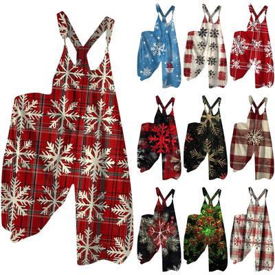 Women's Fashion Christmas Print Casual Loose Back Straps Wide Leg Jumpsuit