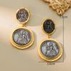 Vintage S925 Silver Needle Western Court Earrings Antique Coins Portraits Electroplated Genuine Gold