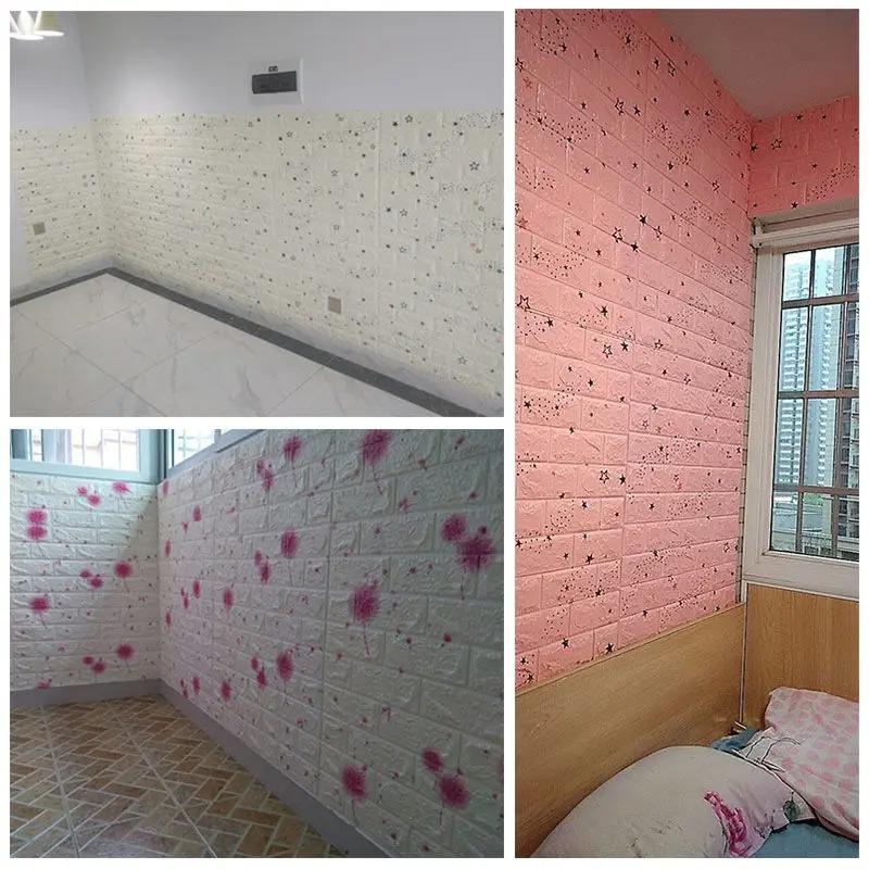 10Pcs 35cmx30cm Self-Adhesive Panels 3D Soft Crash Foam Wallpaper Imitation Brick Wall Stickers Living Room Kid Bedroom Decor