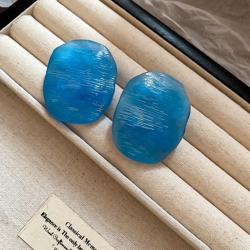 French fresh blue geometric flower resin earrings light luxury stud earrings personality temperament earrings women