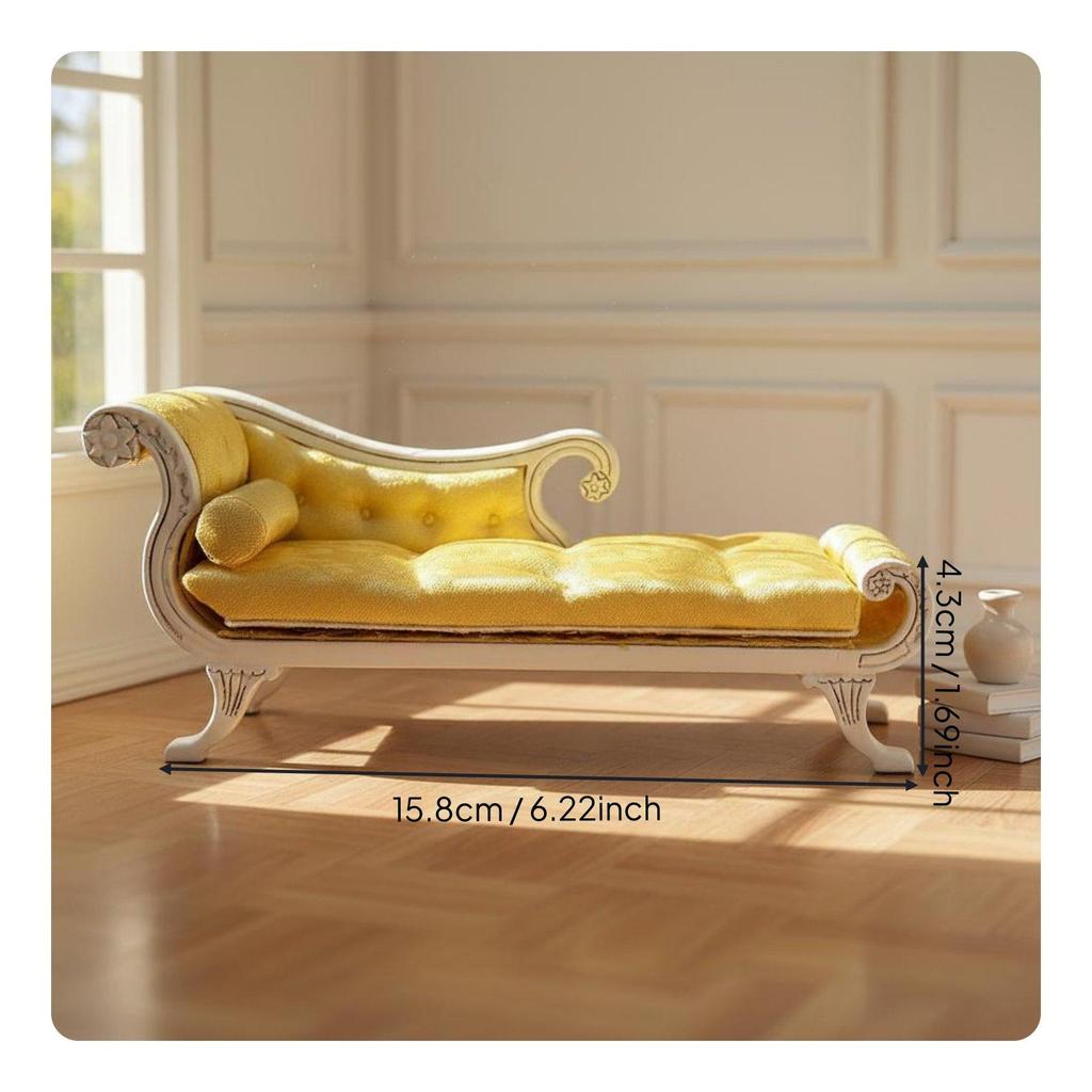 Miniature Dollhouse Sofa Wooden Fabric 1 12 Scale Doll Furniture Vintage Couch