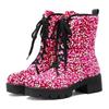 Pink Bling British Women Platform Ankle Boots Gold Sequined Cloth High Thick Heels Round Toe Lace-up Ladies Platform Short Boots