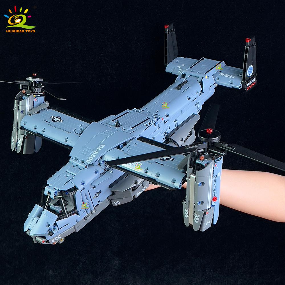 MOC 1389PCS V-22 Tiltrotor Aircraft Helicopter Building Block Children Military Airplane model Bricks Toy home Decor.