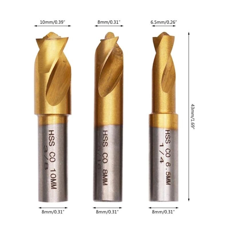3Pcs Cobalt Spot Weld Drill Bit Set Spot Weld Cutter 1/4(6.5mm),5/16(8mm),3/8(10mm) Toughness Hardness Spot Weld Cutter
