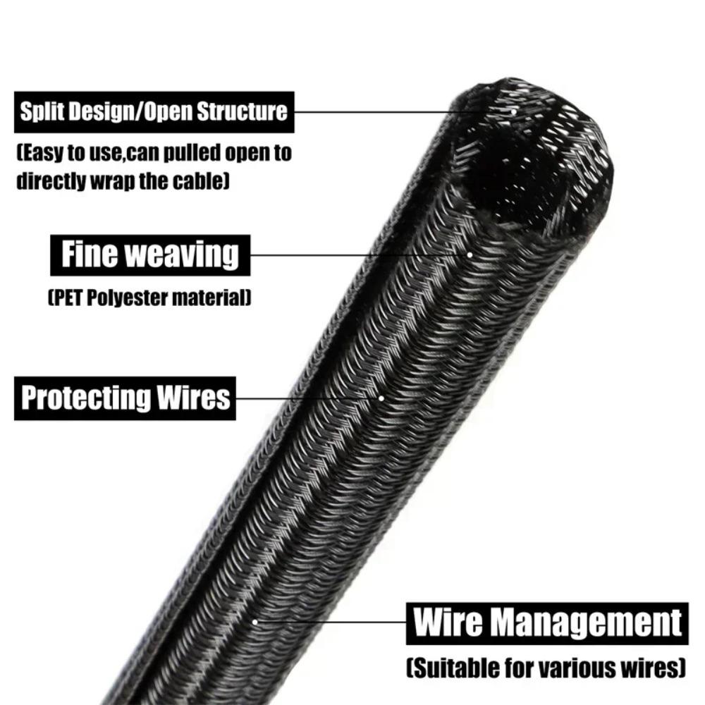 PET Elastic Woven Wire Cable Sleeve 8mm Insulated Braided Sleeving Data Line Protection Flame-Retardant Cable Organizer