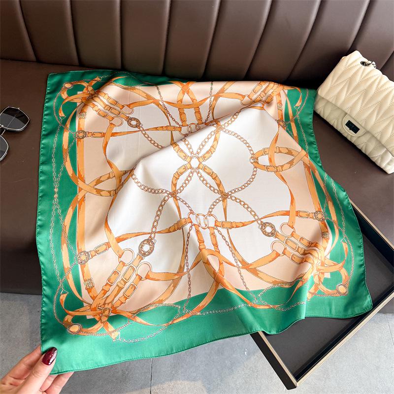 European American 70cm Small Square Imitation Silk Scarf - Printed Versatile Headscarf/Neck Protector