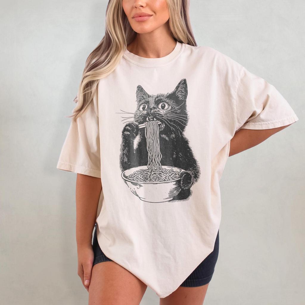 Ramen Cat Shirt, Funny Cat Comfort Colors T-Shirt, Foodies Tshirt, Noodle Cat T Shirt, Retro Cat Graphic Tee, Cat Lover Gift, Japanese Shirt