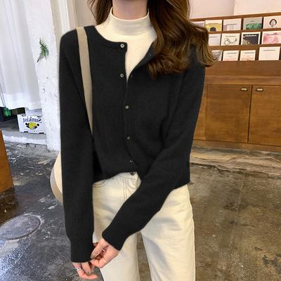 Cashmere Sweater Cardigan Women Single Breasted Long Sleeve Elegant Vintage Jumper Solid Wool Knitted Autumn Winter Outwear