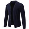 Men S V Neck Long Sleeve Fleece Knit Cardigan Solid Color Casual