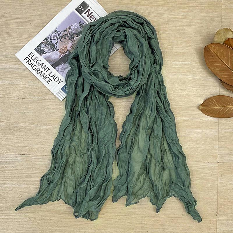 

Korean Style Cotton Linen Folded Women S Scarf Thin Pure Color Simple Match Long Shoulder Wrap Neck Warmer Silk Scarf