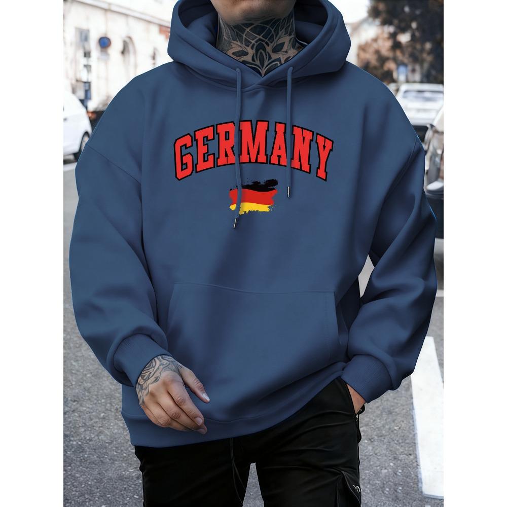 German Flag Brush Stroke Printing Hoodie Men Fleece Loose Pullover Autumn O-Neck Sportswear Unisex Colour Vintage Long Sleeve