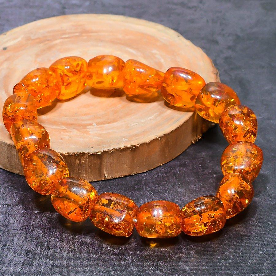 Natural Baltic Amber Gemstone Handmade Cuff Adjustable ETC-9791