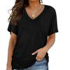 Letnie topy z dekoltem w kształcie litery V, luźny top, jednokolorowy, swobodny T-shirt z krótkim rękawem. Odzież damska
