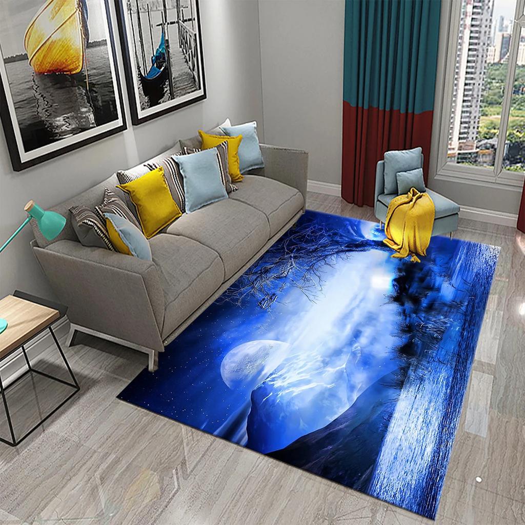 Fantasy Moon Night Forest Carpet Bathroom Non-Slip Mat Black Night Starry Sky Forest Floor Mats Bedroom Living Room Decor Carpet