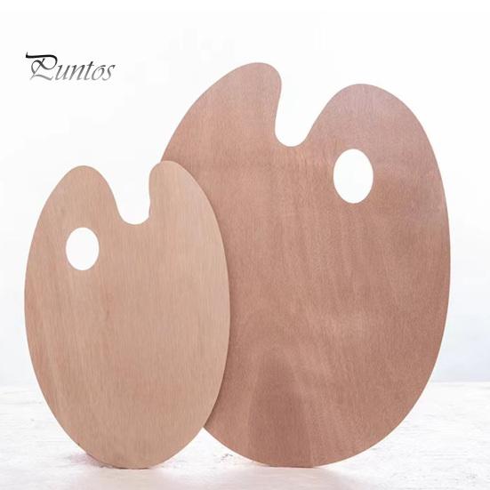 Artist Painting Tray Wooden Paint Palette with Thumb Hole for Oil, Acrylic, Ergonomic Watercolor Painting, Oval-Shaped Wood Art Artists Left