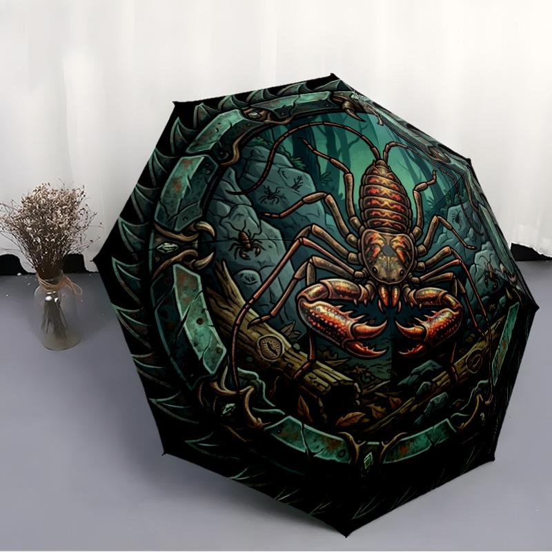 Mechanical Crab Emblem pattern umbrella, portable and foldable design, 8 ribs, a casual accessory for Halloween, Christmas, and birthday gifts.
