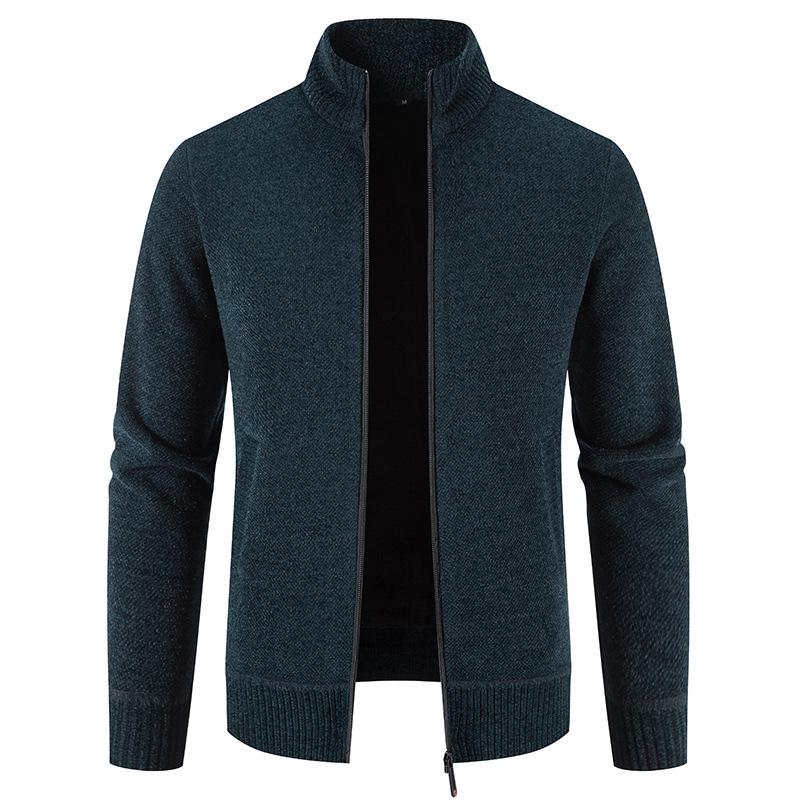 2024 AutumnWinter Men s Fleece-Lined Thick Stand-Up Collar Cardigan Sweater Medium 2844₽