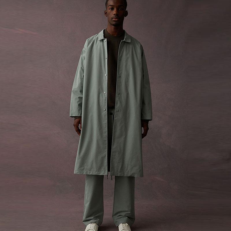 Fear Of God Essentials Drop 2 SS23 Long Coat Sycamore Solid Color Button Long American Heavyweight Trench Coat Unisex Coats Fog-Blue FOG-SS23-348