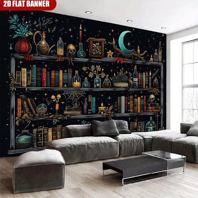 2D Vintage Witchcraft Bookshelf Backdrop for Photoshoot