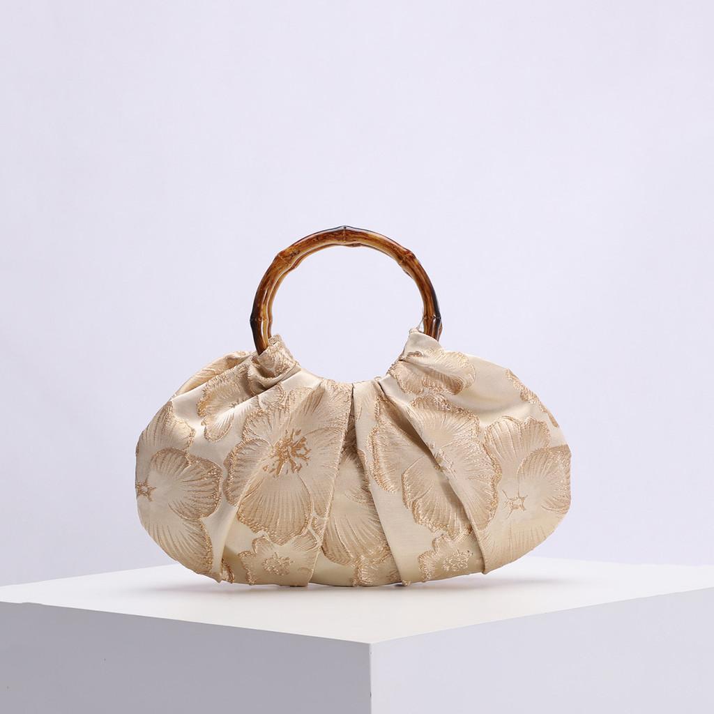 New Chinese Style Bamboo Handbag With Embroidery And Sequins For Daily Wear