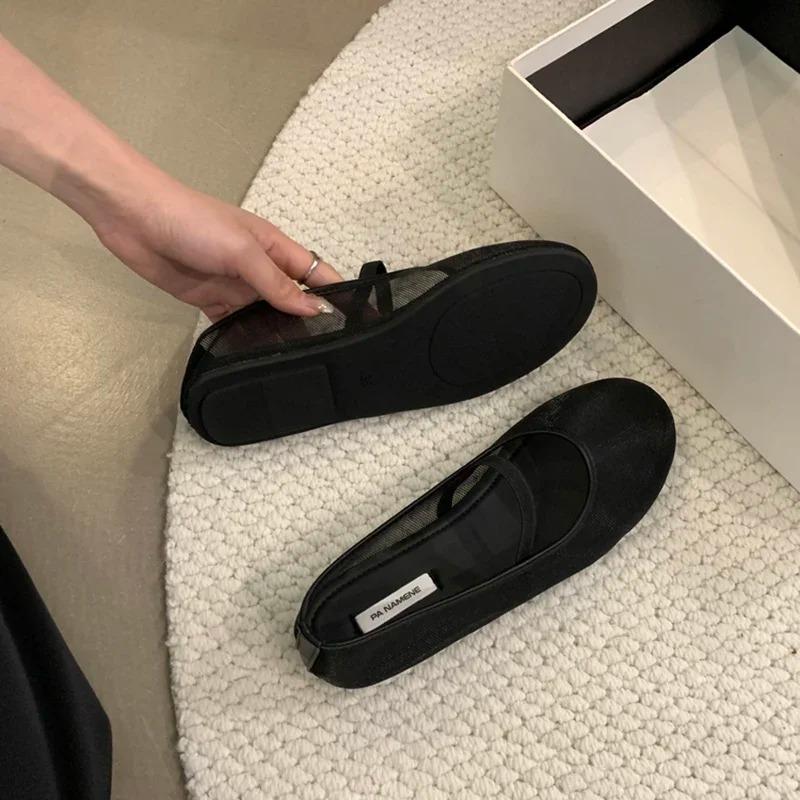 Modedesigner Herbst Damen Mesh Stoff Ballerinas Mode Flach Damen Komfort Weiche Sohle Mary Jane Schuhe