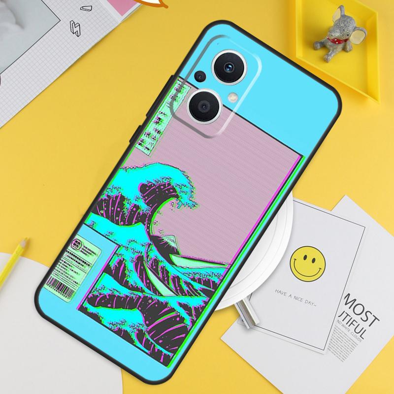 Great Wave Retro Cyber Statue For OPPO Reno 12F 14F 13F 11F 10 11 12 13 14 Pro 7 8 Lite 8T OPPO Find X6 X5 X8 X9 Pro Case