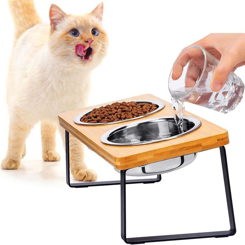 Practical-Elevated Cat Bowls, Non-Slip 32 Oz Stainless Steel Food Bowls, 15° Tilted Raised Pet Dishes, Raised Cat Bowl Feeder
