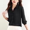 Polo Collar Striped Shirt for Women's Spring Temperament Satin Shirt Fashionable Shirt