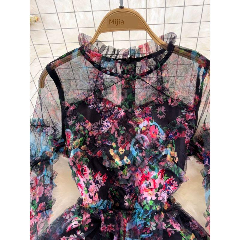 Accessible Luxury Long Sleeves A- line Dress Elegance Wide Hem Gauzy