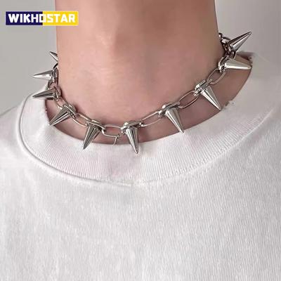 Fashion Punk Spike Chokers Necklaces Goth Rivet Collar Choker Necklace Metal Spike Link Chain Unisex Rock Night Club Jewelry