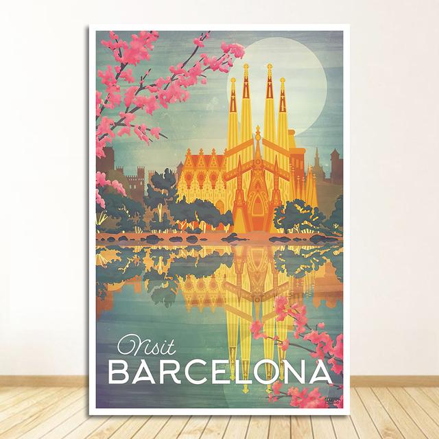 

Дорожные картины на холсте, винтажные крафт-постеры с покрытием, настенные наклейки, домашний декор, семейный подарок, Европа, Испания, Барселона, поп-арт 21cm×30cm NoFrame