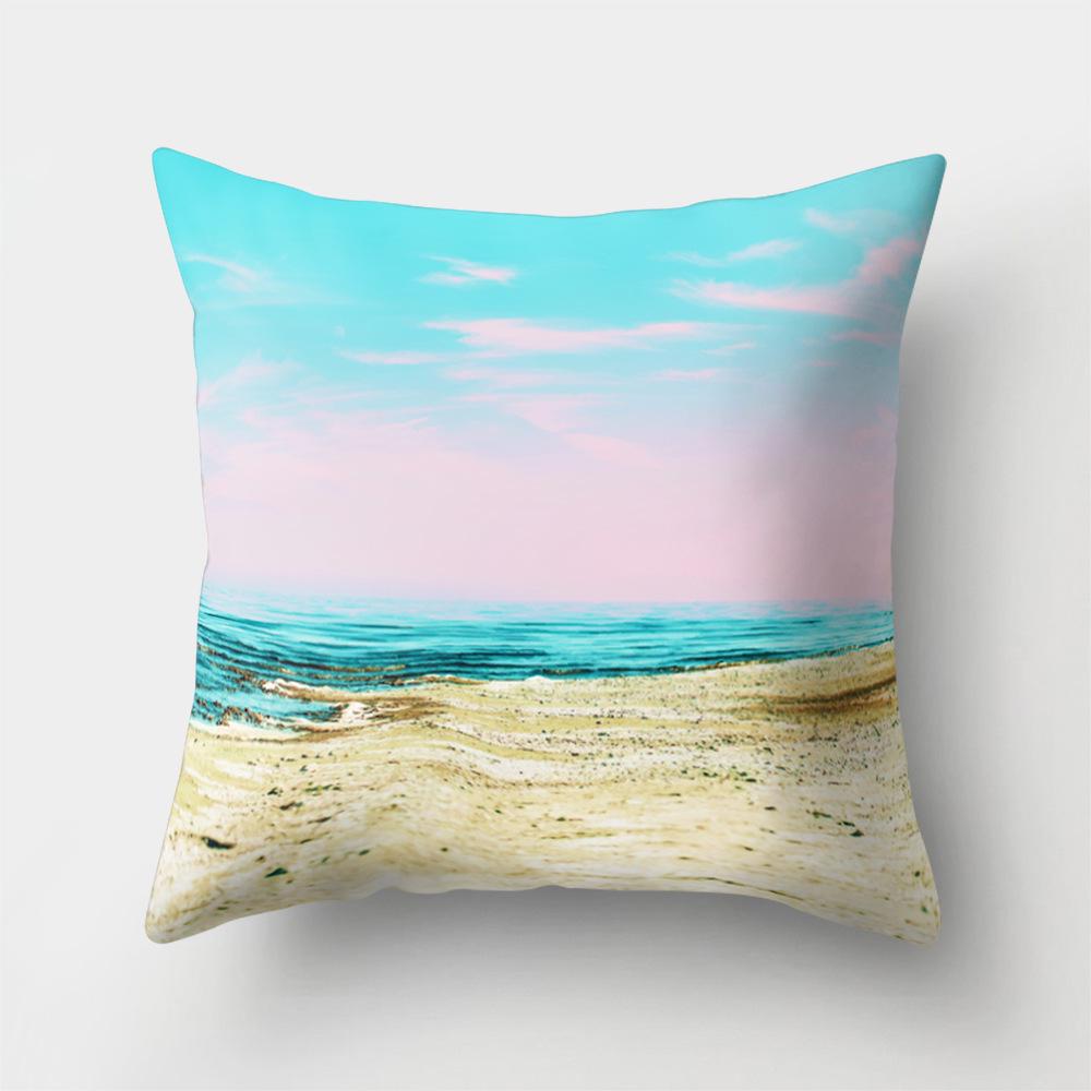 Sea Waves Beach Pillowcase Office Cushion Creative Home Car Lumbar Cushion Cover Sea View Pillow Cover Pillow Case 45X45Cm Seat